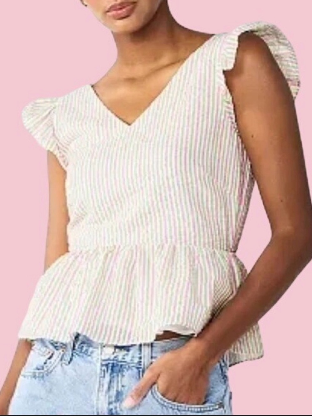 Draper James RSVP Flutter Sleeve Seersucker Peplum Top